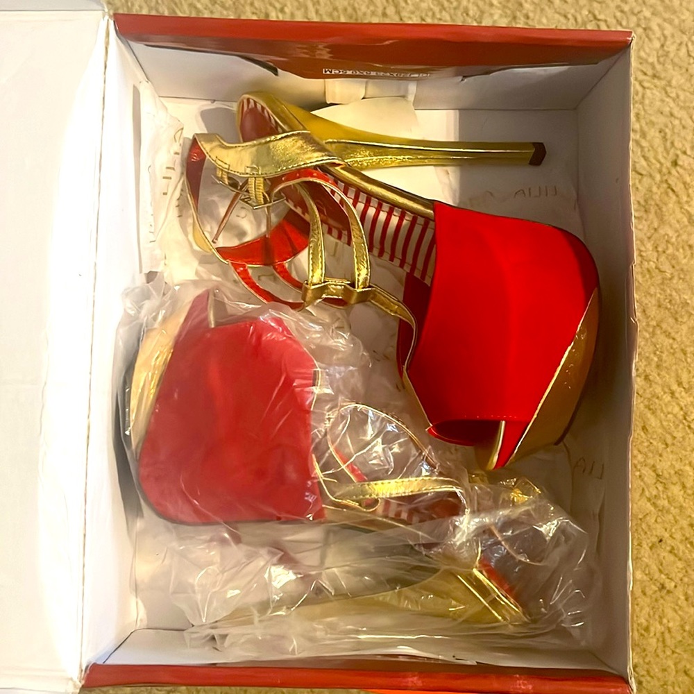 Red and Gold High Heels, size 7.5